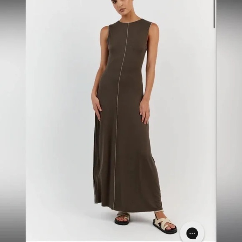 DISSH Olive Green Maxi Dress with stitching